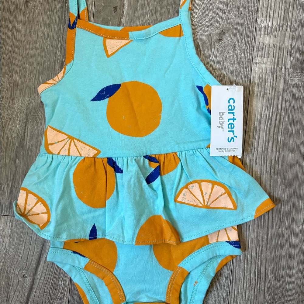 Carter's Blue and Orange Fruit Print Baby Romper